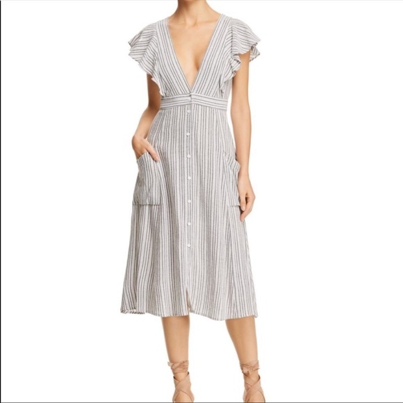 Lost and Wander ‘Kika’ Grey Striped Button-Up Midi Dress - Picture 2 of 10